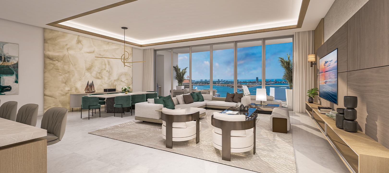 interior rendering of the great room at residence c The Ritz-Carlton Residences Sarasota Bay