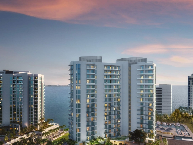 exterior rendering at sunset The Ritz-Carlton Residences Sarasota Bay