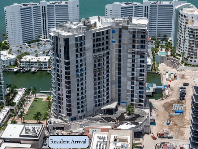 July 2026 Construction Aerial Aerial view of Ritz-Carlton Sarasota Bay tower construction beside the waterfront.