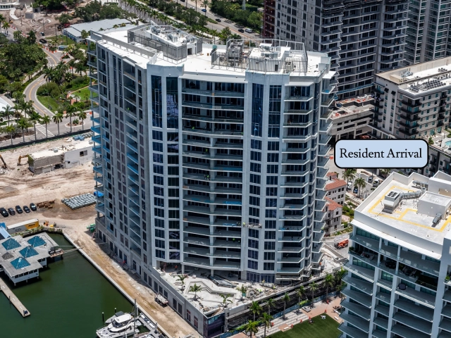 July 2026 Construction Aerial Aerial view of Ritz-Carlton Sarasota Bay tower construction beside the waterfront.